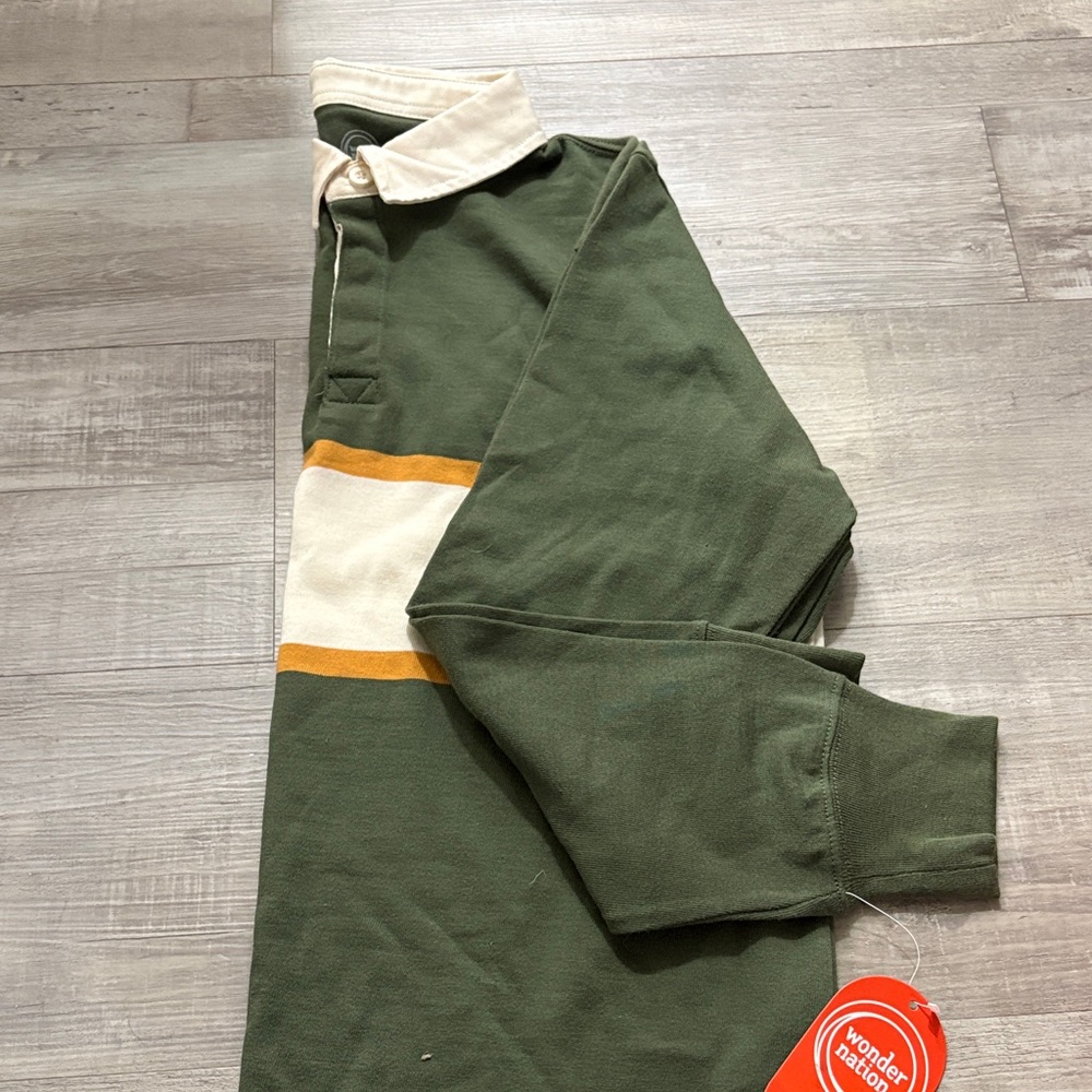 Green and White Rugby Shirt with Gold Stripe